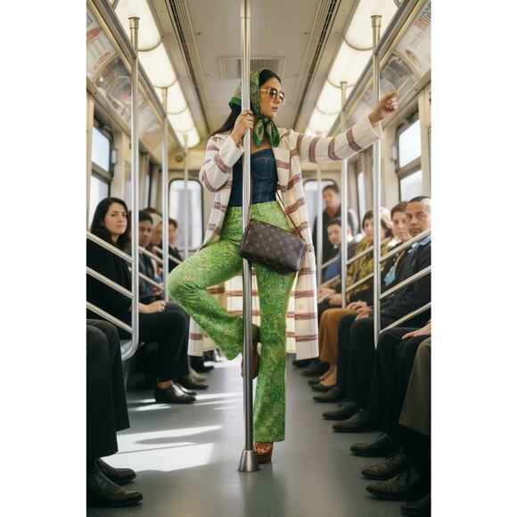 Vintage 70s Knit Fashion Plaid Long Cardigan Sweater Acrylic L Coastal Grandma - Picture 5 of 15